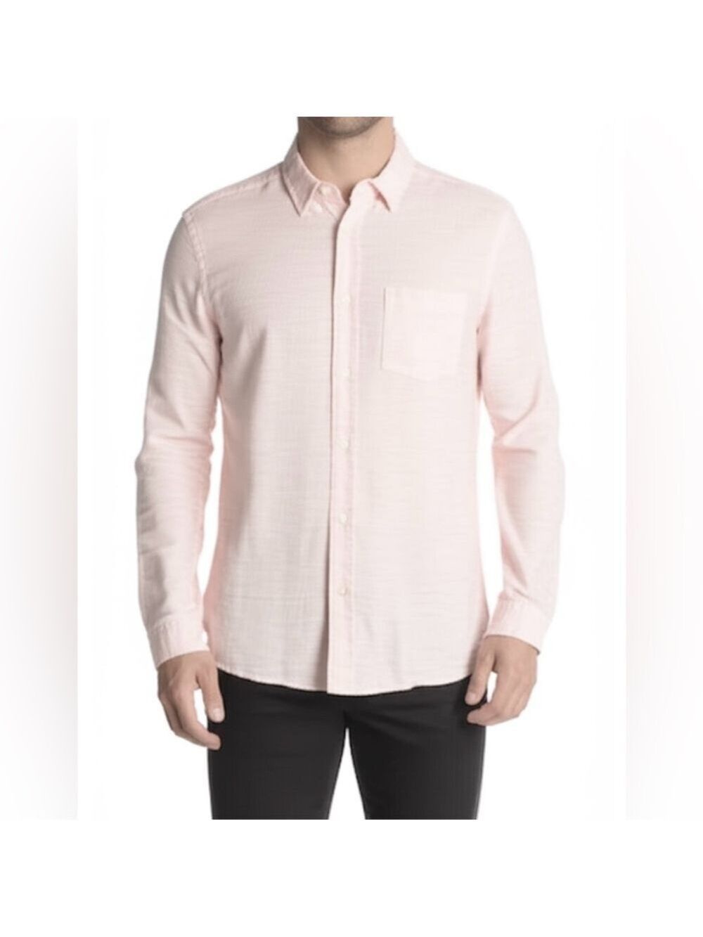 Frank and Oak marled cotton button down shirt pink white M